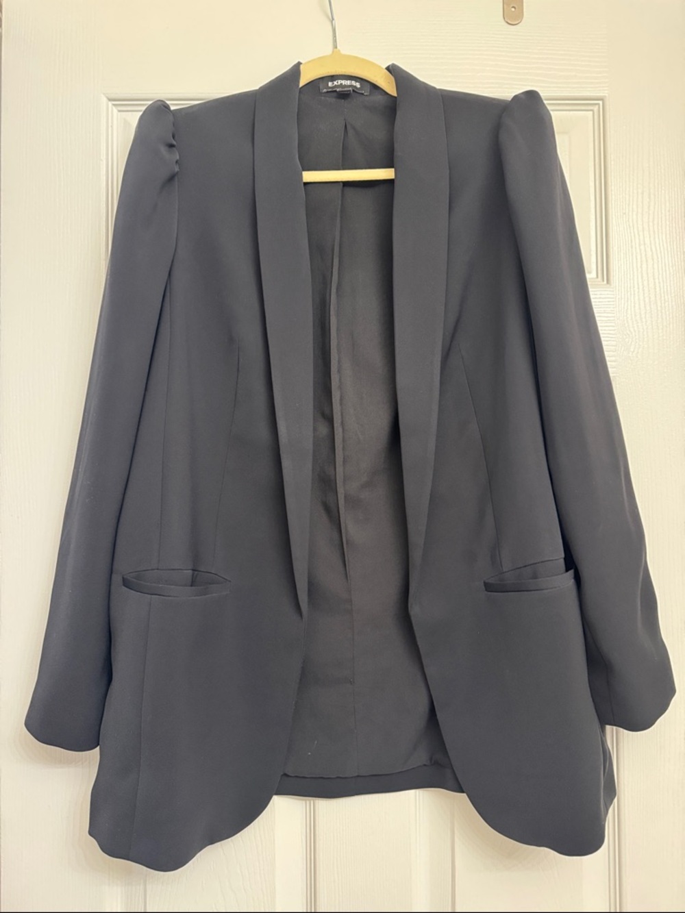 Express Black Open-Front Puff-Sleeve Blazer